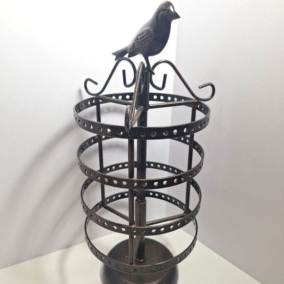 Bronze Bird Earring Holder Rotating Display 14" x 7" Raven Antique Look - Picture 7 of 15